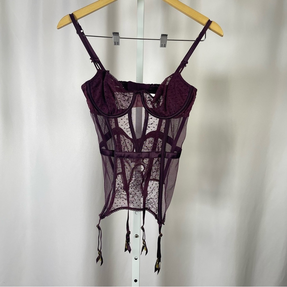 Victoria's Secret Medium Plum Lace Bustier Lace Corset Garter Jewel Tone Sexy